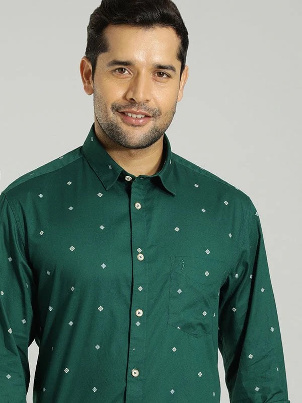 Indian Terrain Men All Over Print Green Shirt